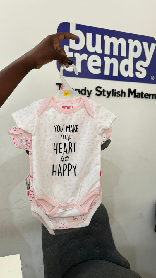Nuby “You Make My Heart So Happy” 3 pack Bodysuit Set