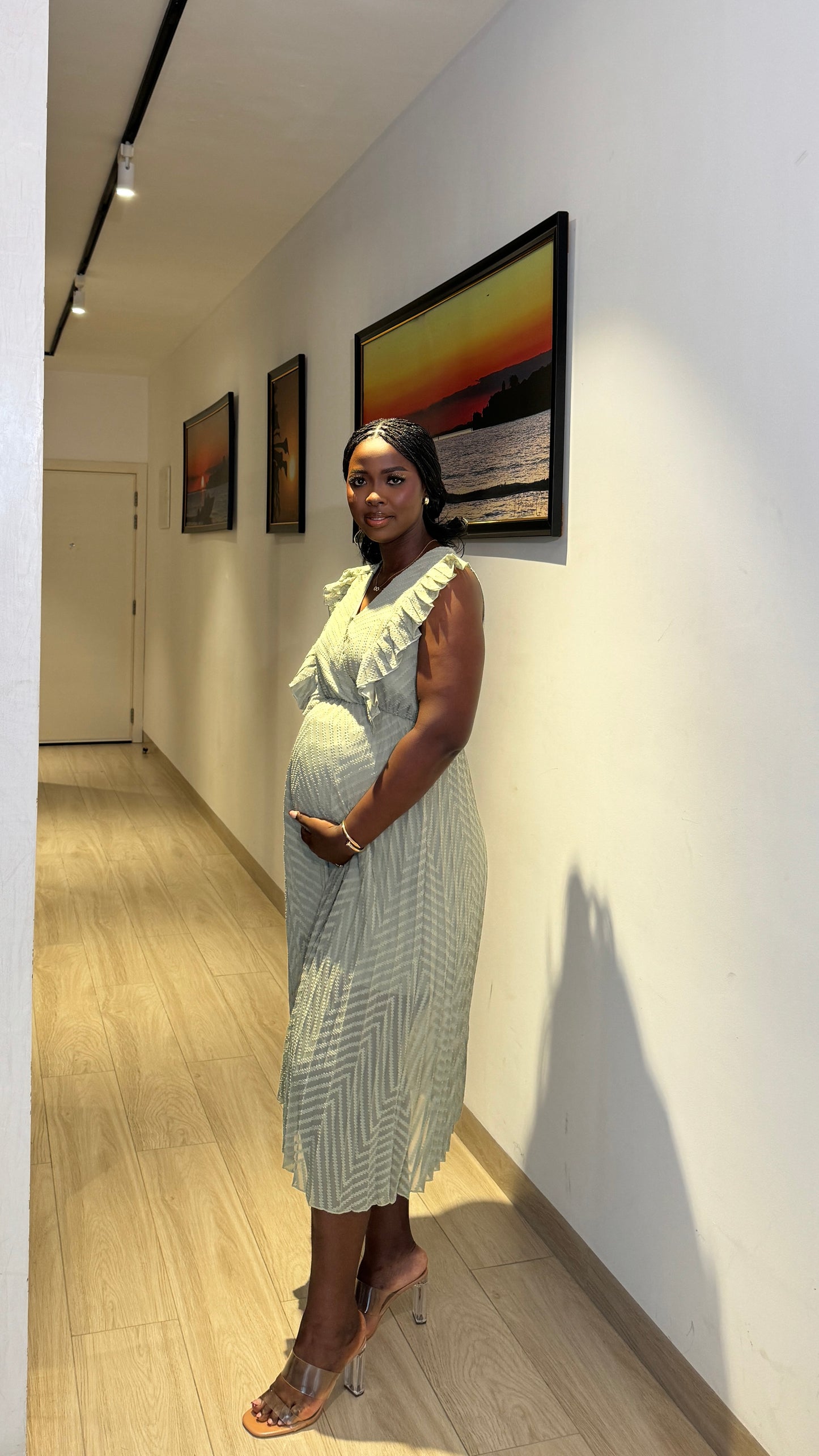 Green Allover Pleated Frill Bust Dress