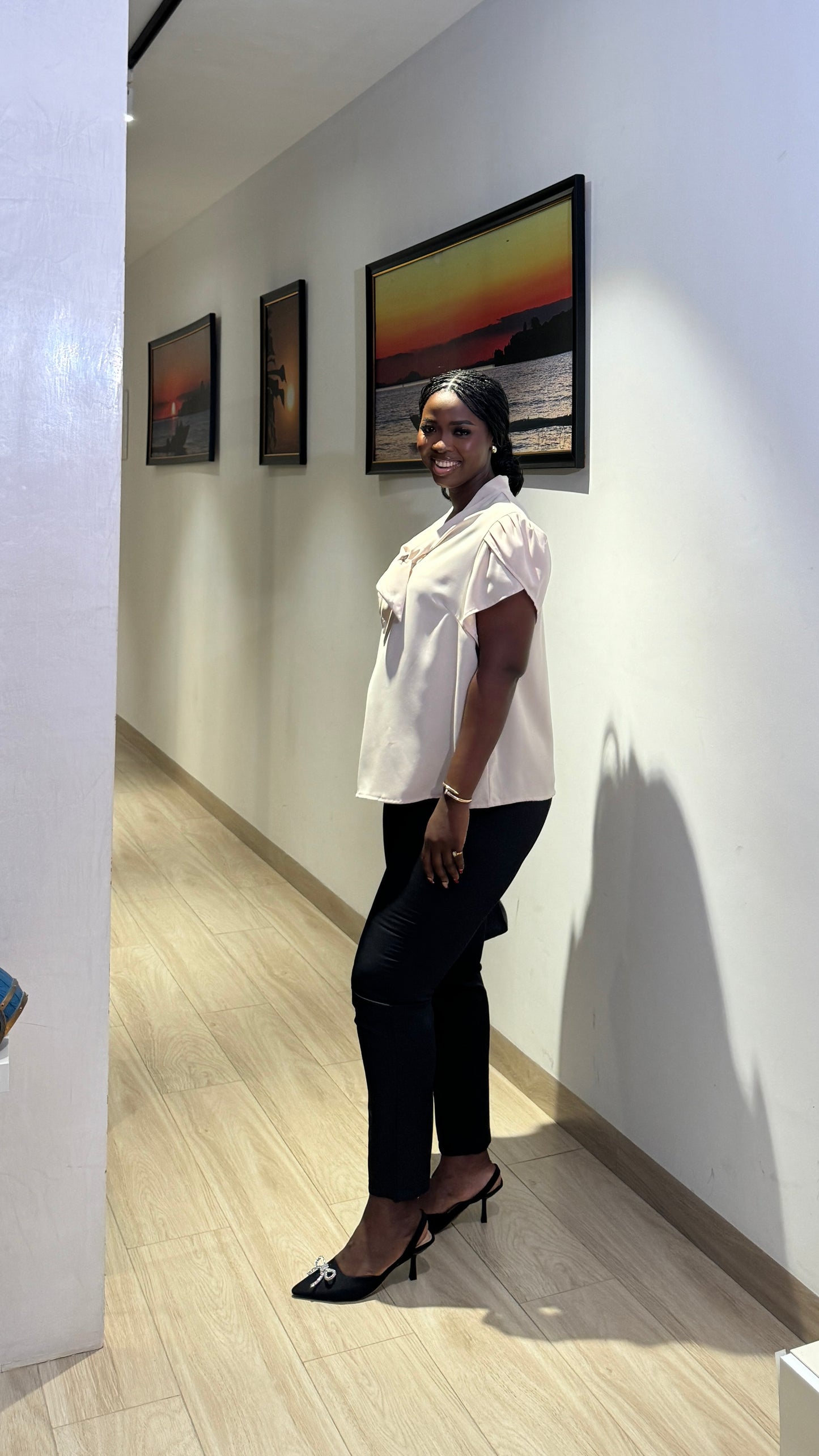 Neck Tie Nude Smock Maternity Top For Your Bump