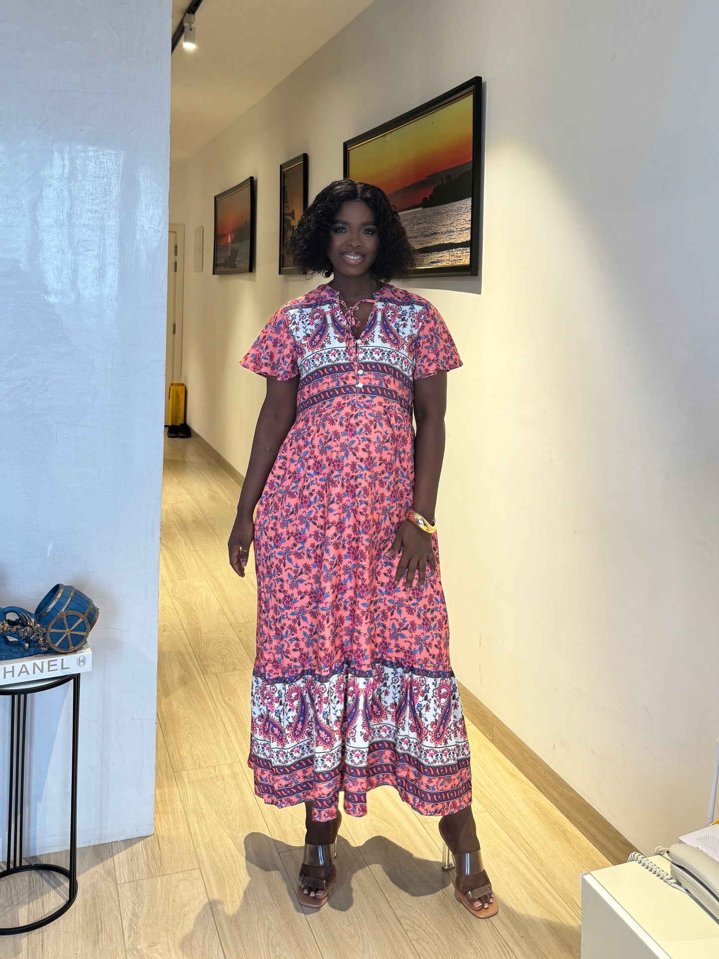 Button Front Maternity/Nursing Belted Midi Dress