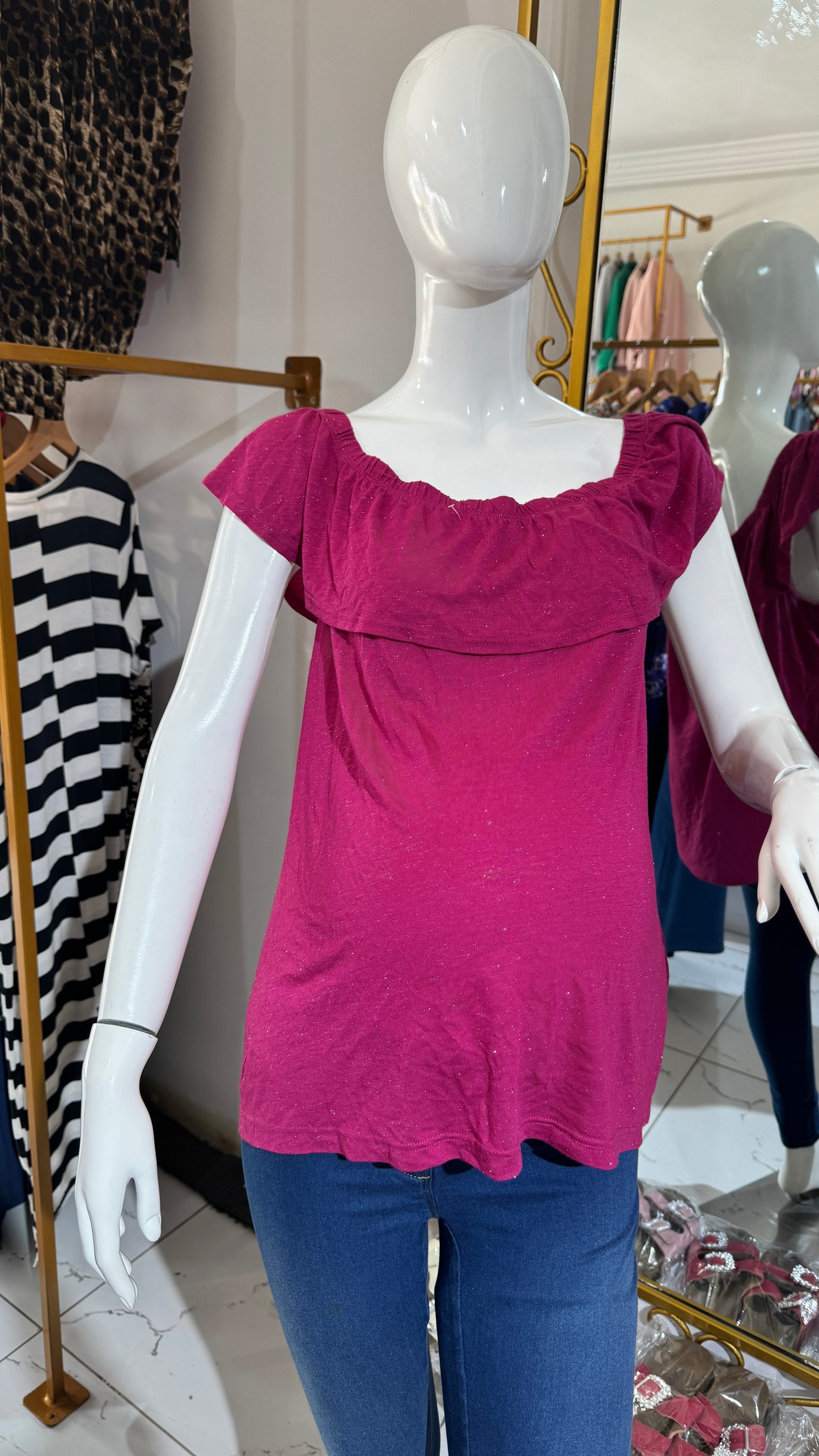 Pink Flutter Neck and Sleeve Blouse for Pregnant Women