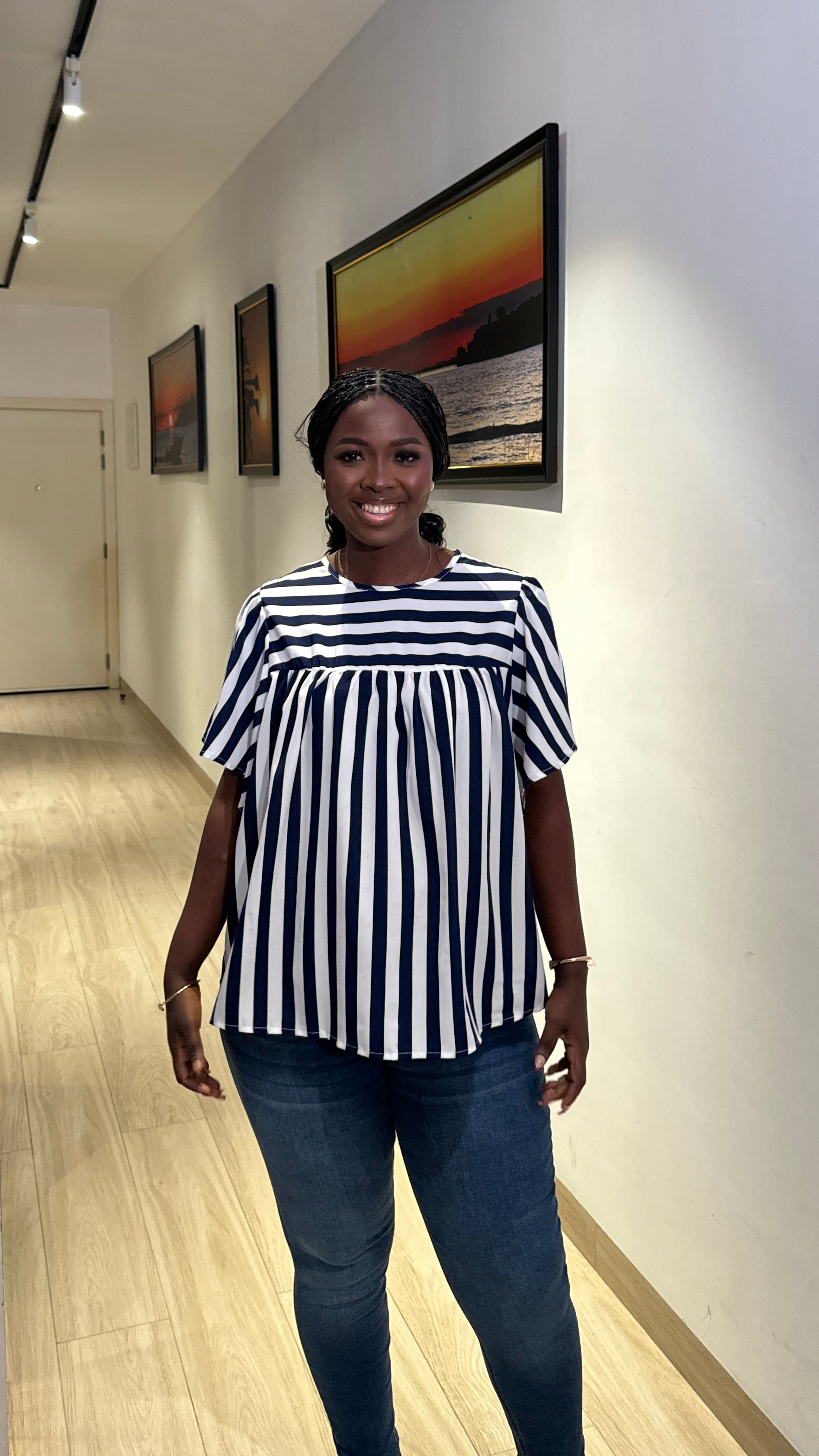 Maternity Navy striped smock top for Ghanaian pregnant women