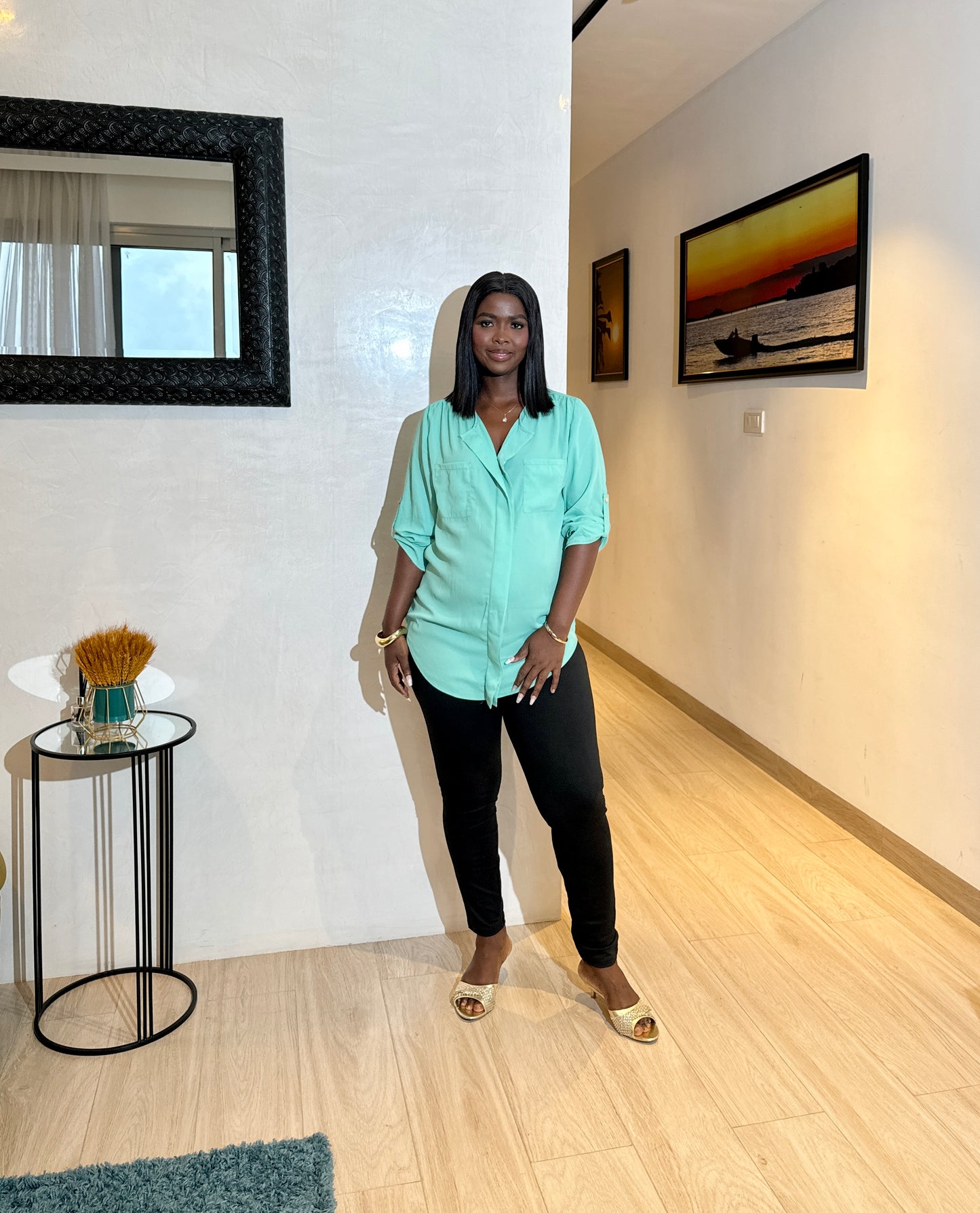 Maternity/Nursing 3/4 Button Sleeve Green Shirt