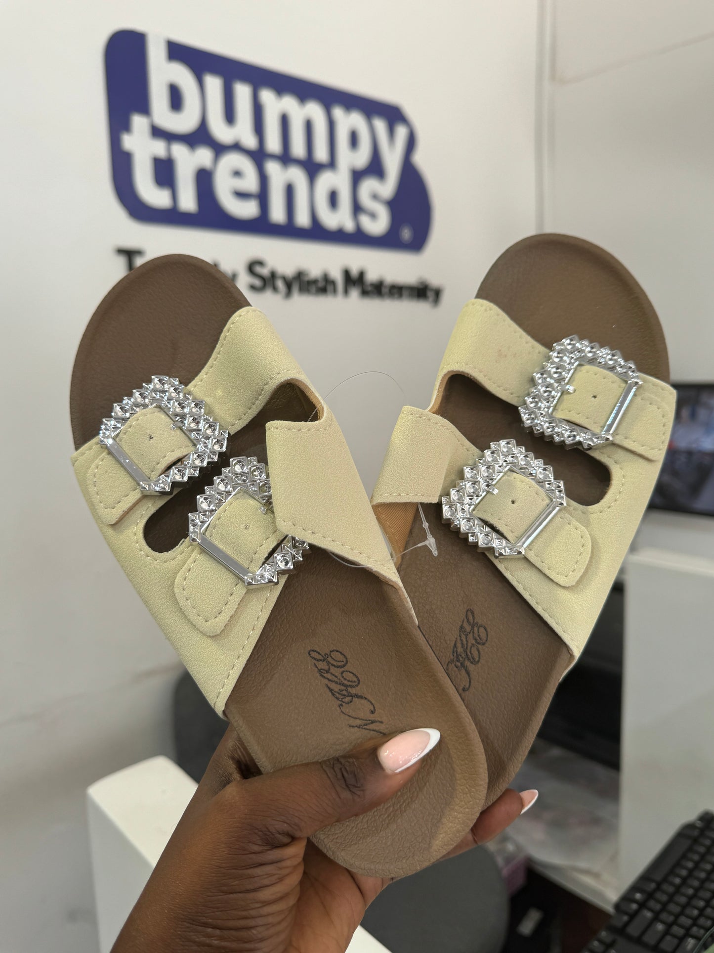 Double Strap Embellished Slides