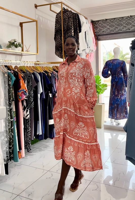 Maternity Long Sleeve Orange Floral Maxi Smock Dress