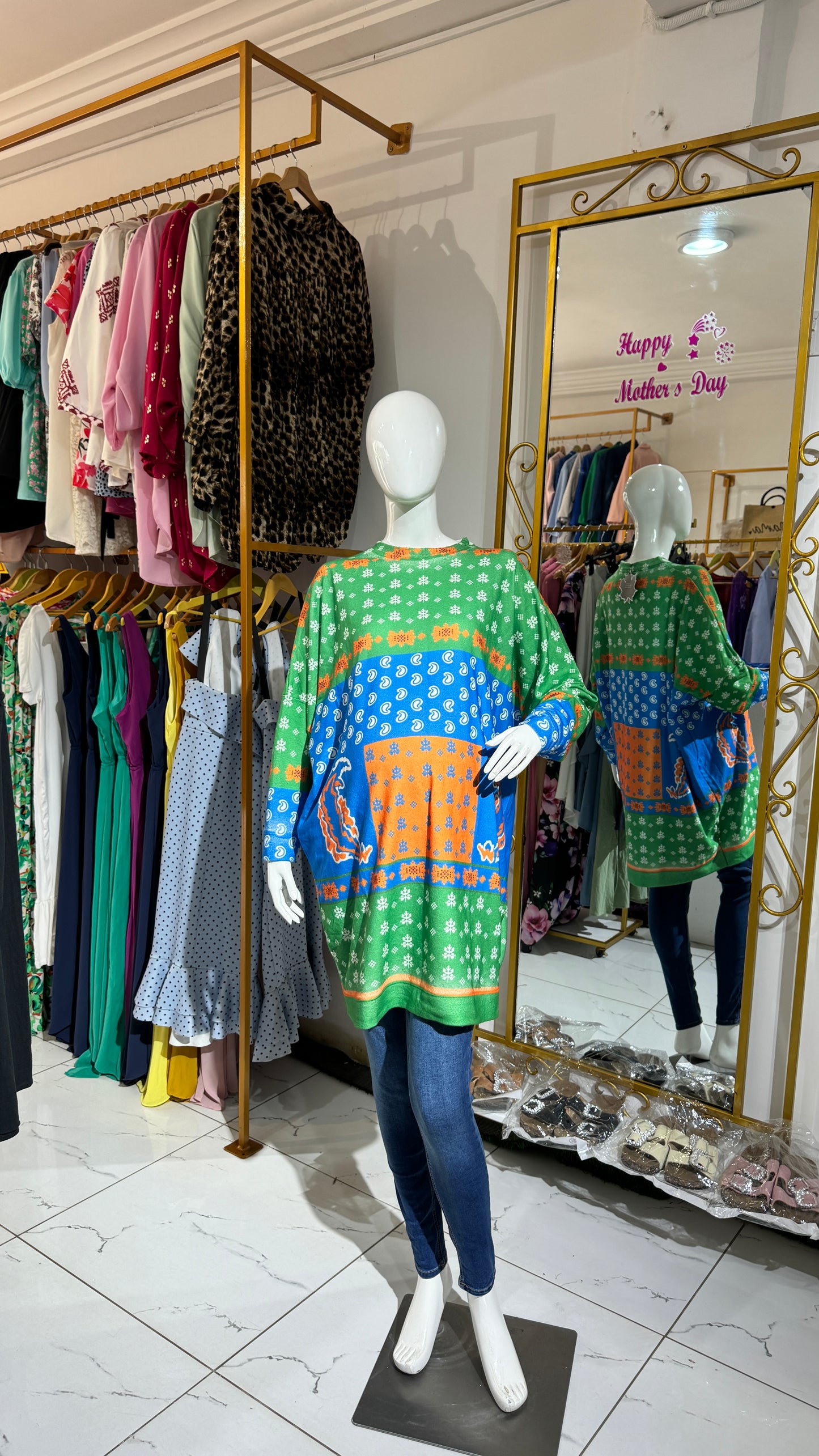 Green Print Maternity Sweater Dress