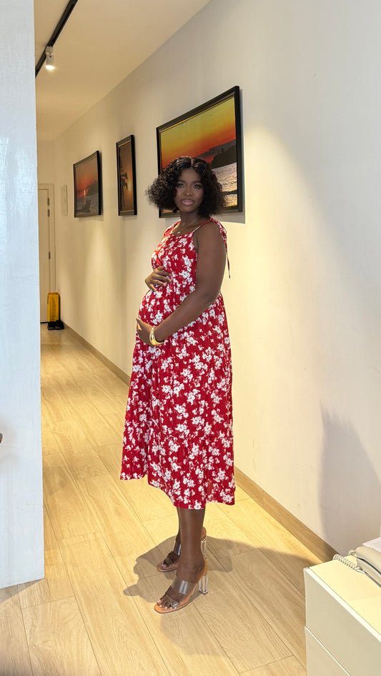 Adjustable Strap Maternity Midi Smock Dress