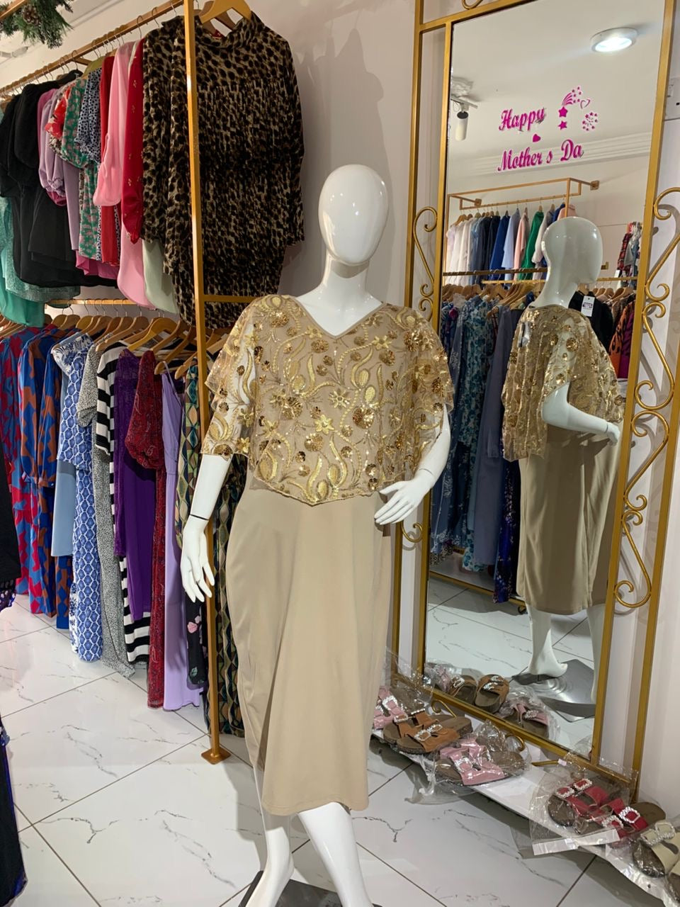 Gold Embroidered Cape Overlay Maternity Loose Dress