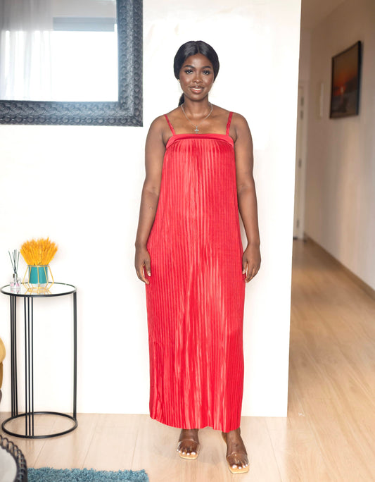 Red Pleated Maternity Maxi Dress