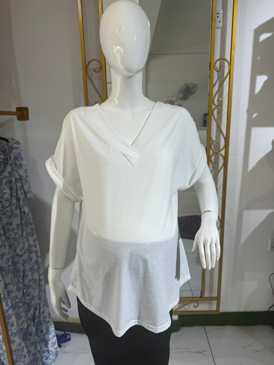 White V-Neck Maternity T-Shirt
