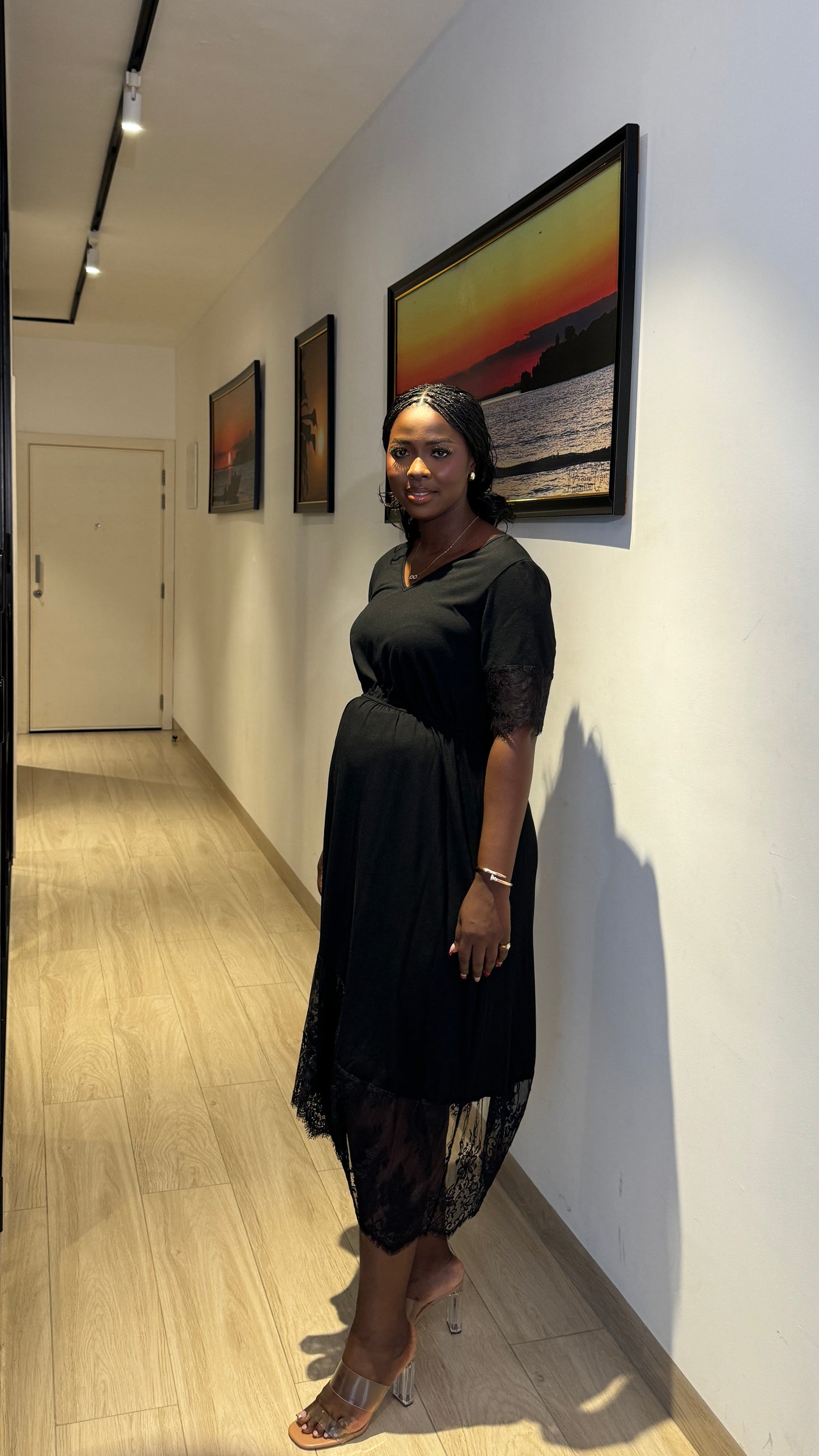 Maternity Lace Hem Midi Skater Dress