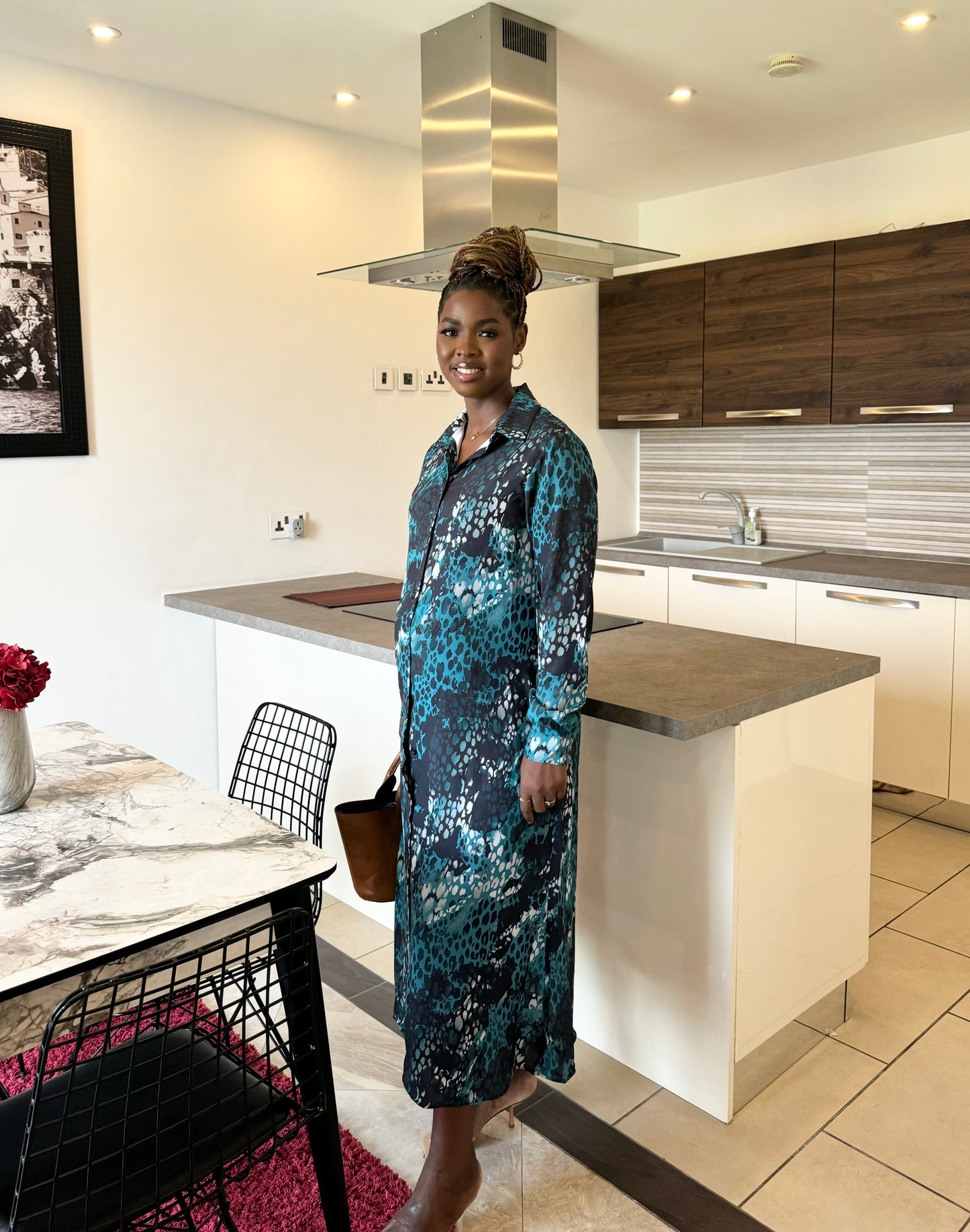 Dark Green Long Sleeve Maternity/Nursing Button Down Maxi Dress