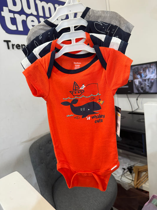 Gerbers 4 pack “Whaley Cute” Bodysuit Set