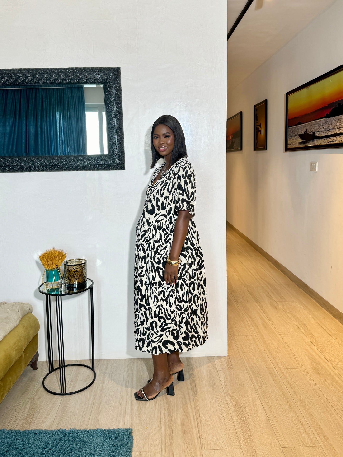 Button Down Maternity/Nursing Front Pocket Textured Dress