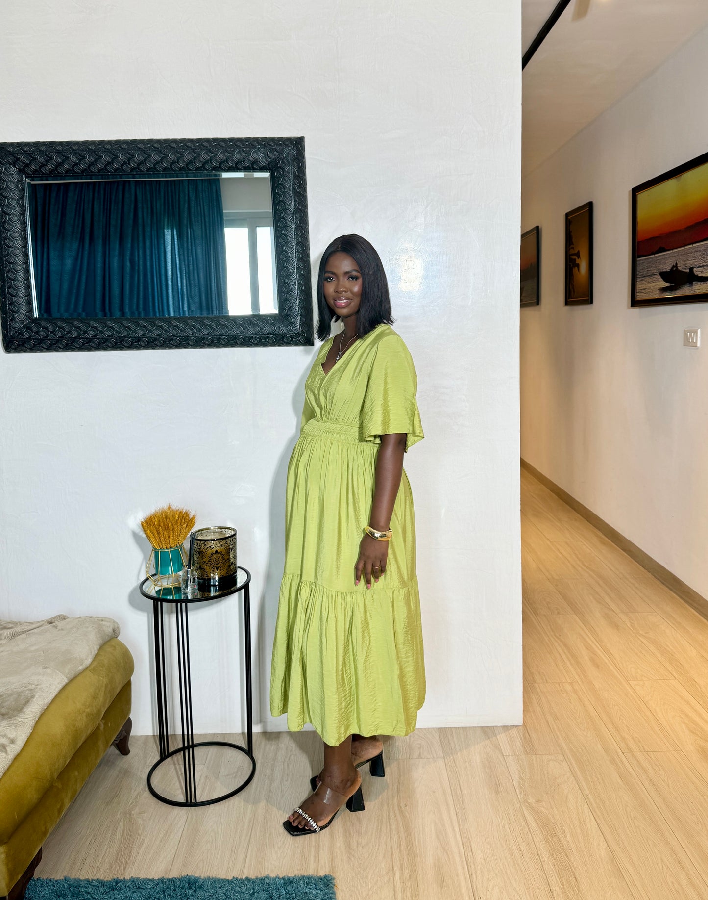 Maternity Green Fit and Flair Midi Dress