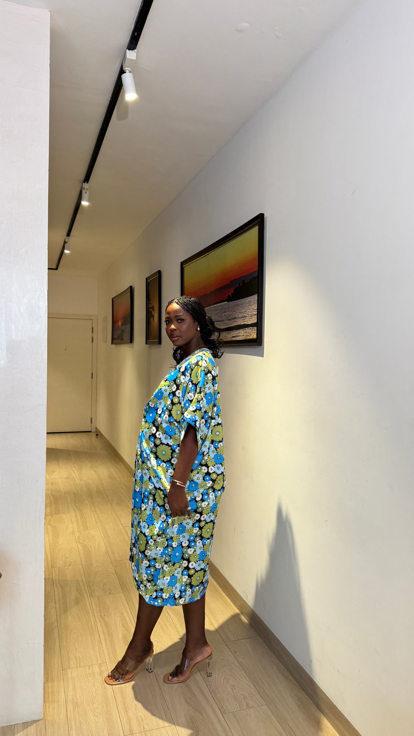 Blue & Green Floral Maternity Twist Front Dip Hem Kaftan