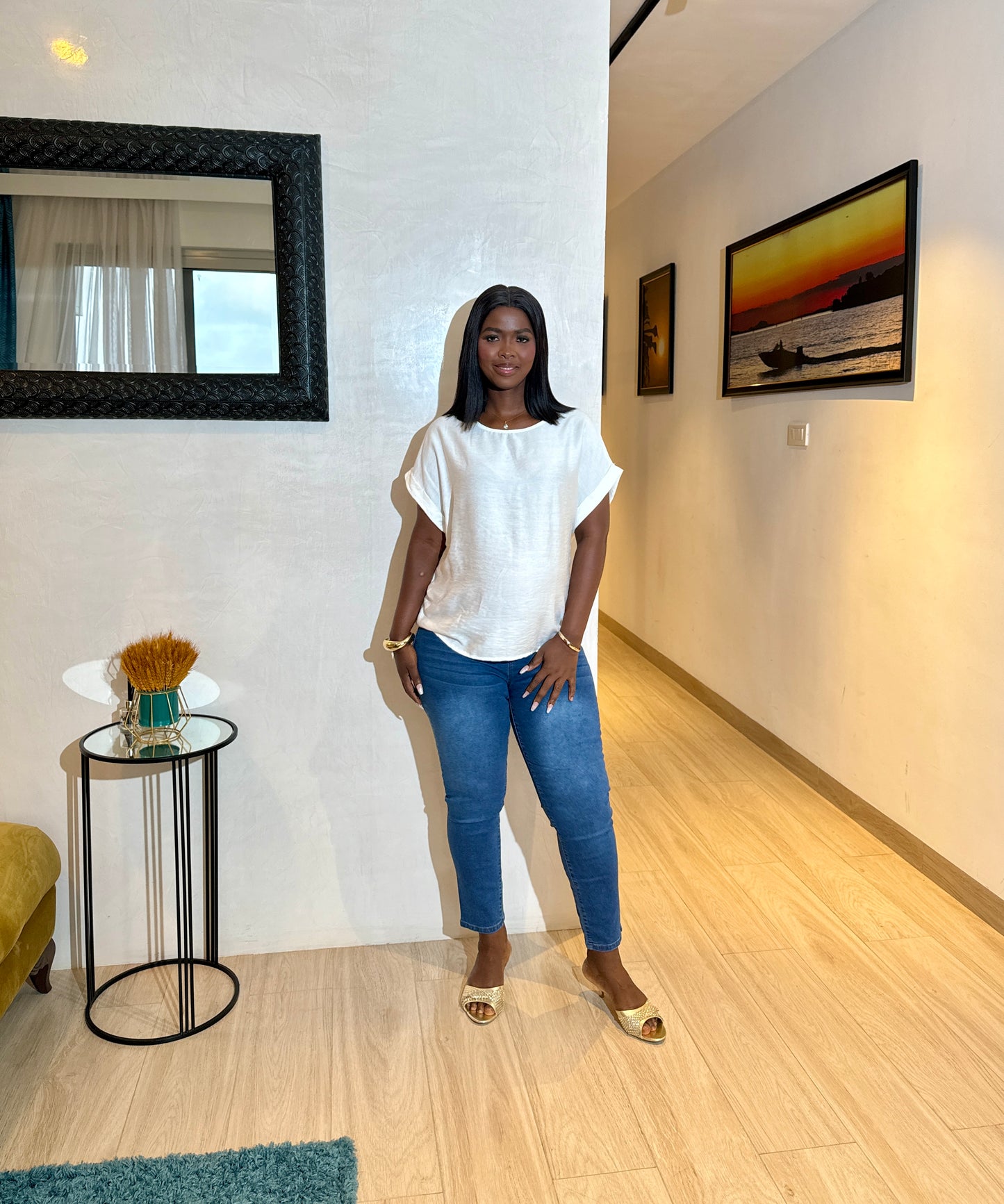 White Boxy Fold Sleeve Top