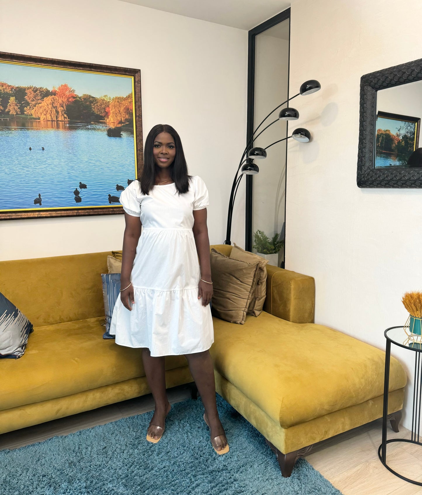 Tied Back White Tiered Maternity Smock Dress