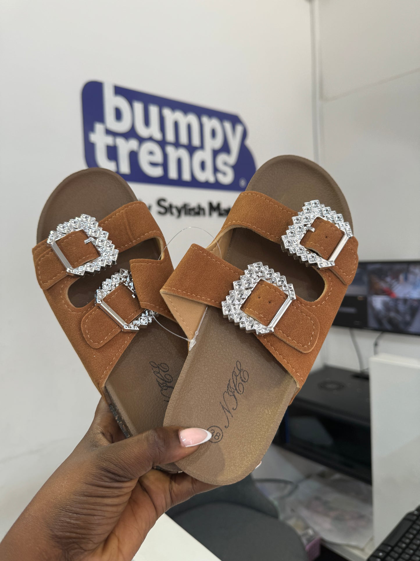 Double Strap Embellished Slides