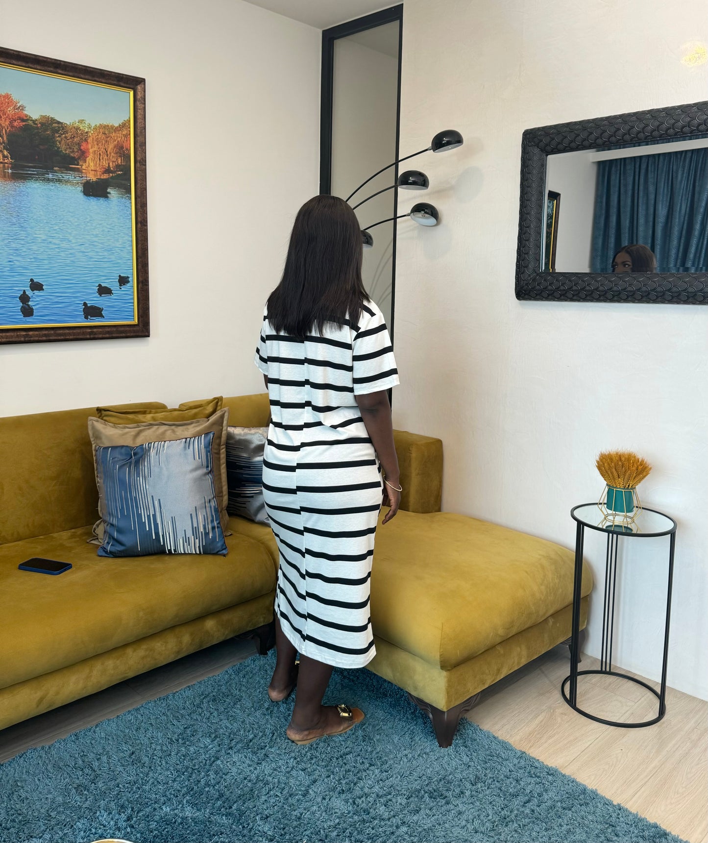 Black Striped Midi Maternity T-Shirt Dress