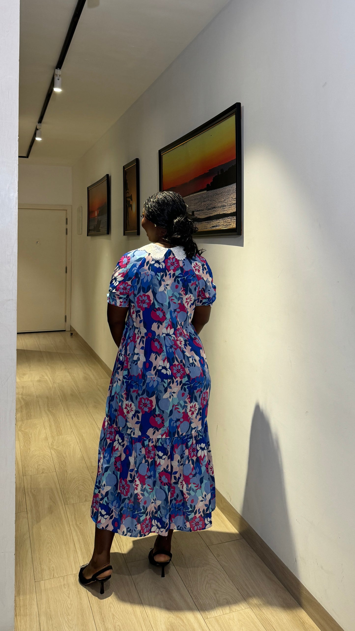 Blue Multi Collared Empire Waist Maternity&Nursing Dress