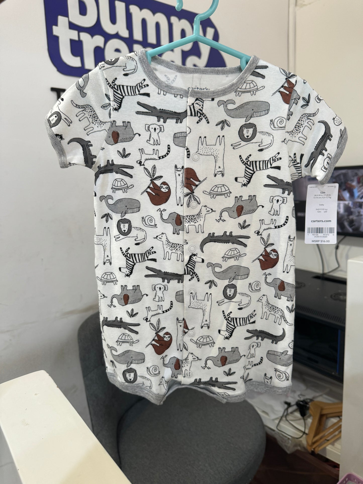 Carters Clip Buttoned Zoo Print Bodysuit