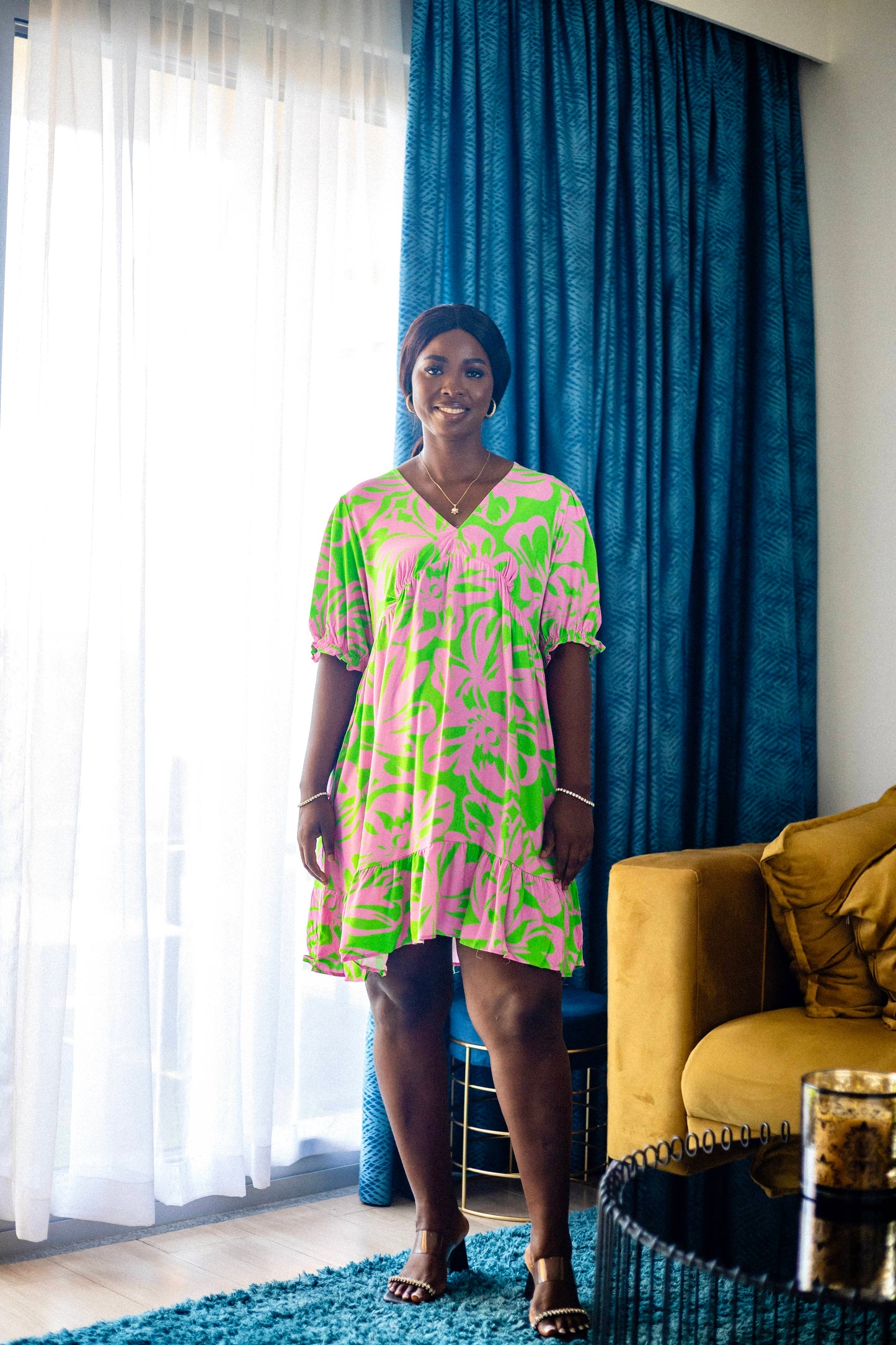 Green and Pink Maternity Smock Dress