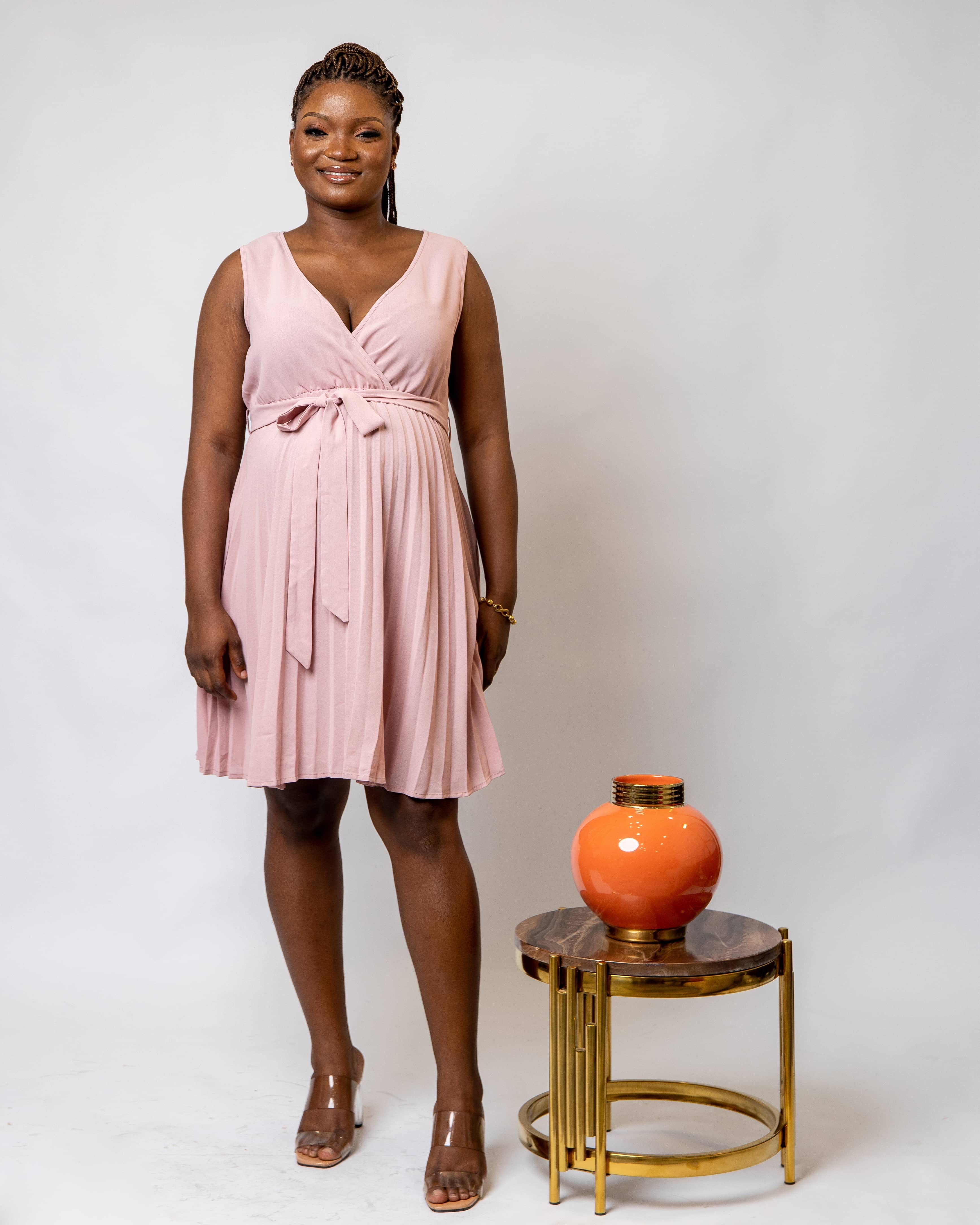 Sleeveless Belted Maternity Nursing Pleated Dress Bumpy Trends Maternity