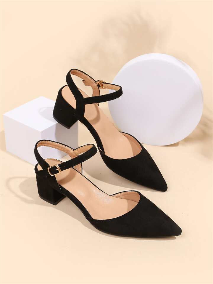Block Heel Half Court Buckle Shoes
