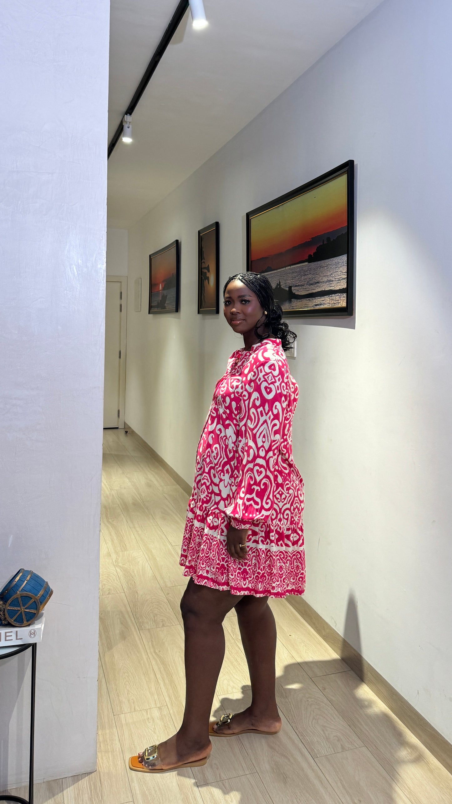 Long Sleeve Button Down Maternity Smock Dress For Pregnant Women