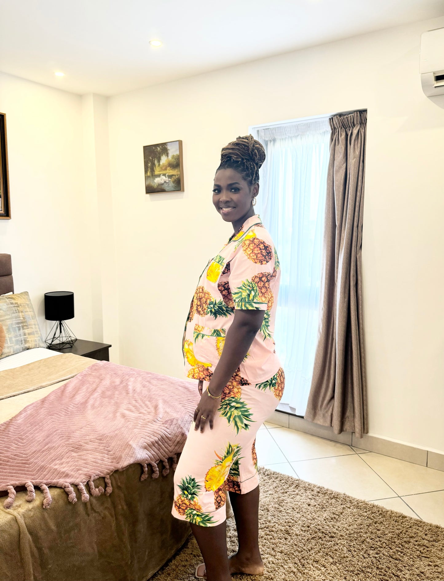 Pineapple Print 3/4 Pants Maternity/Nursing Pyjamas Set