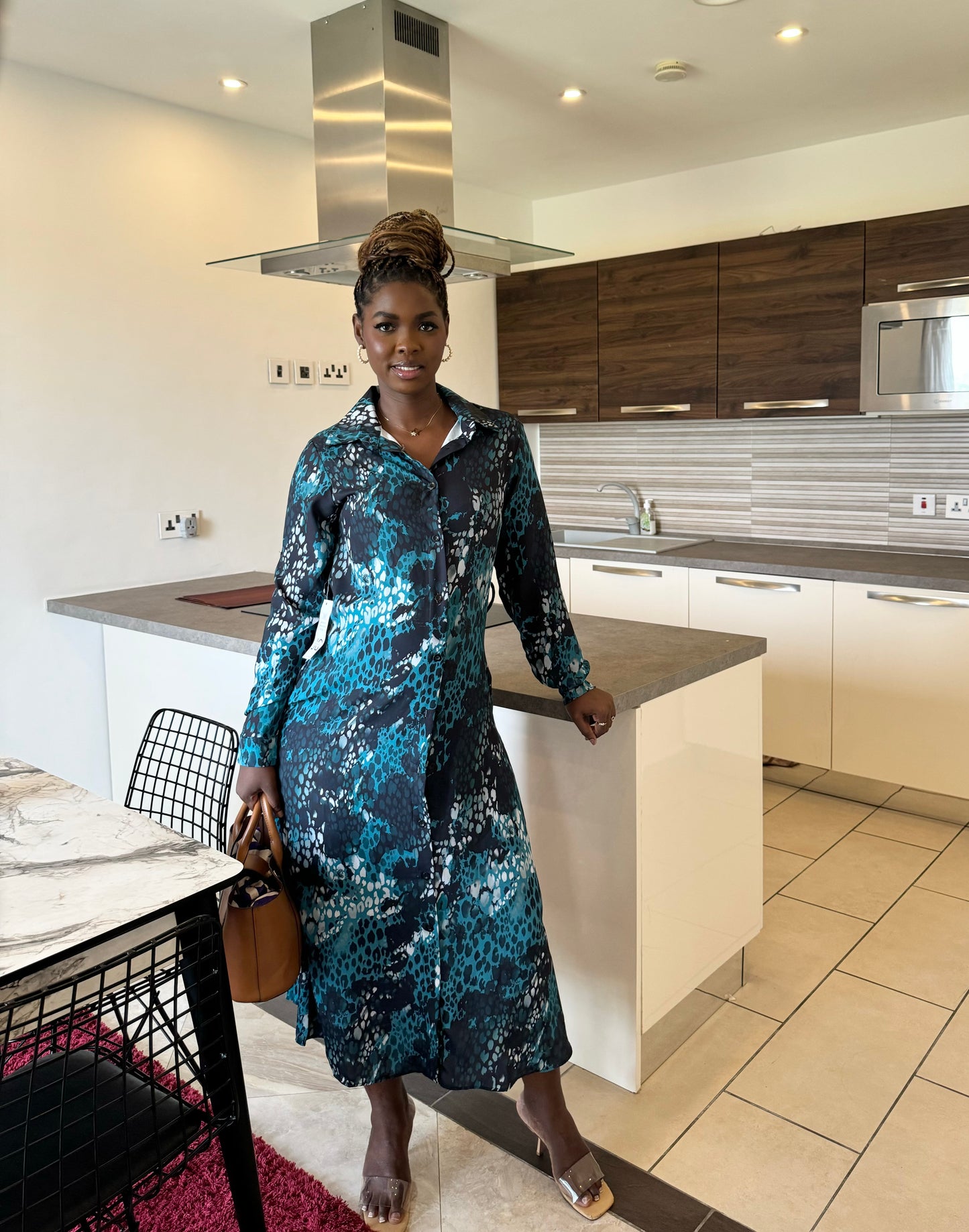 Dark Green Long Sleeve Maternity/Nursing Button Down Maxi Dress