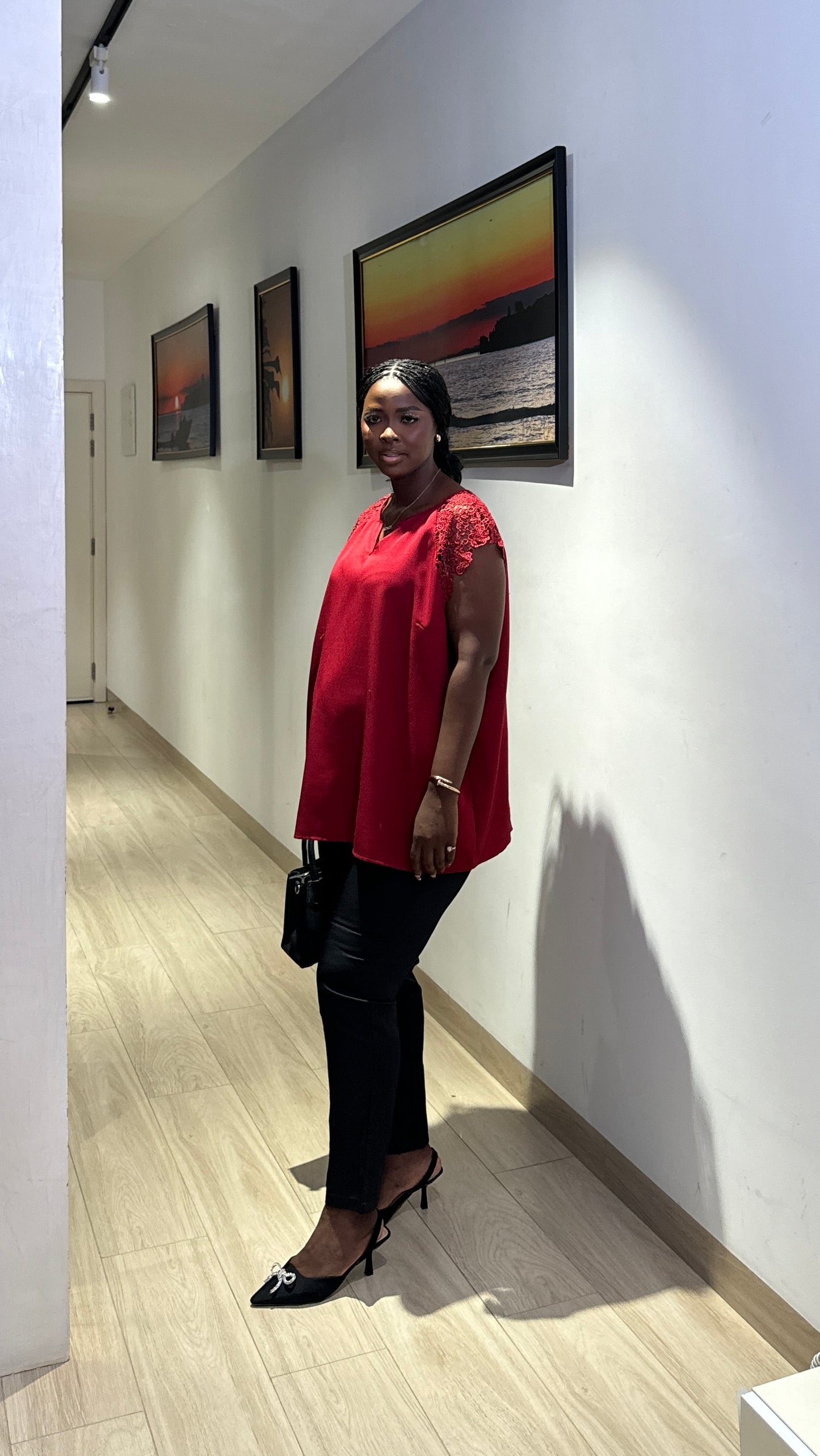 Burgundy Lace Sleeve Maternity Blouse/Top