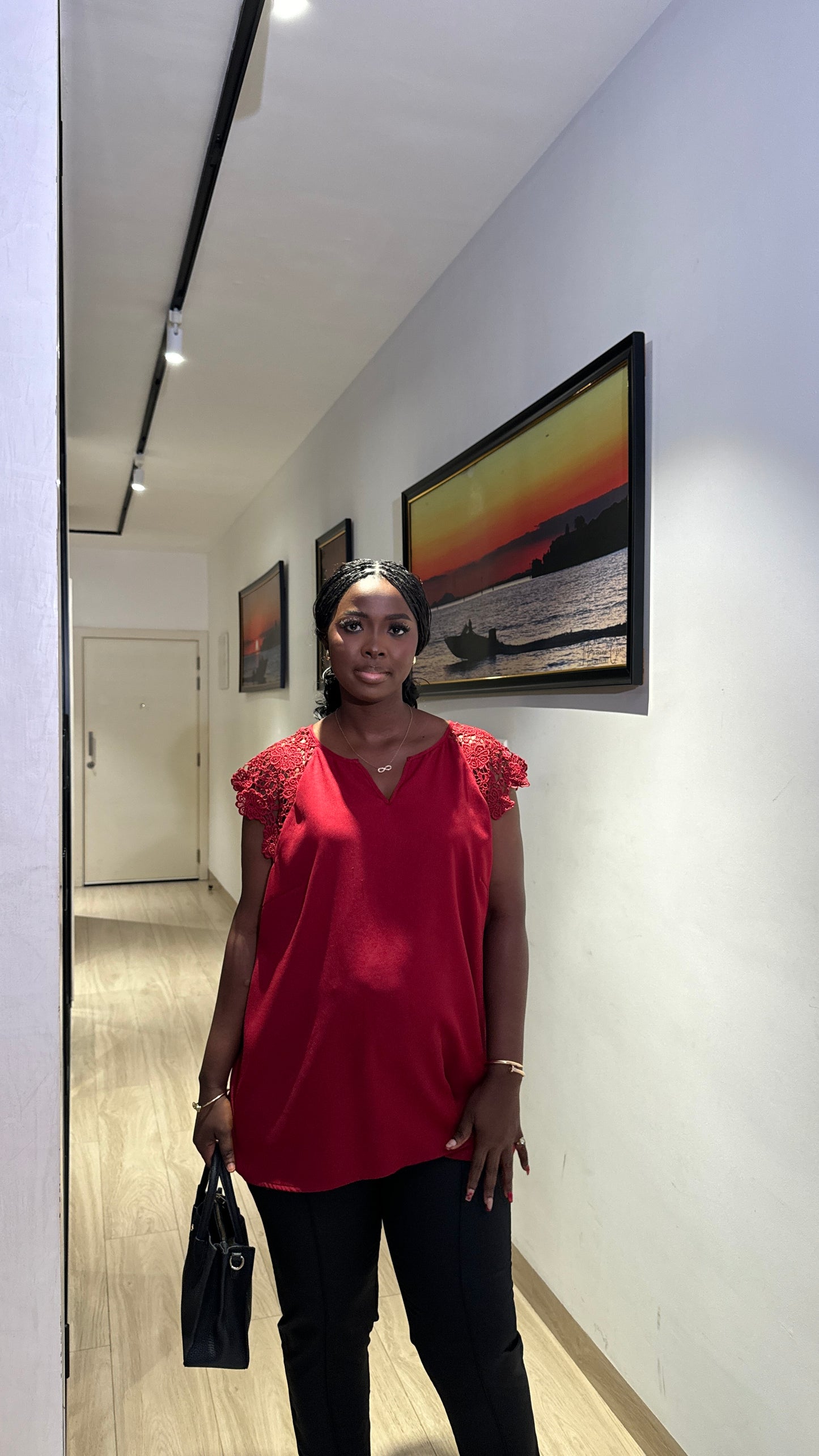 Burgundy Lace Sleeve Maternity Blouse/Top