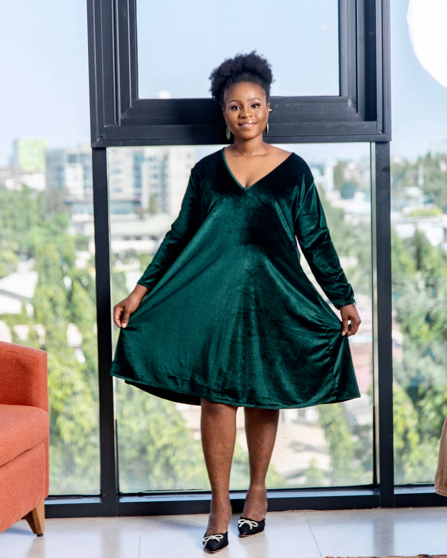 Velvet Green A-Line Maternity Dress