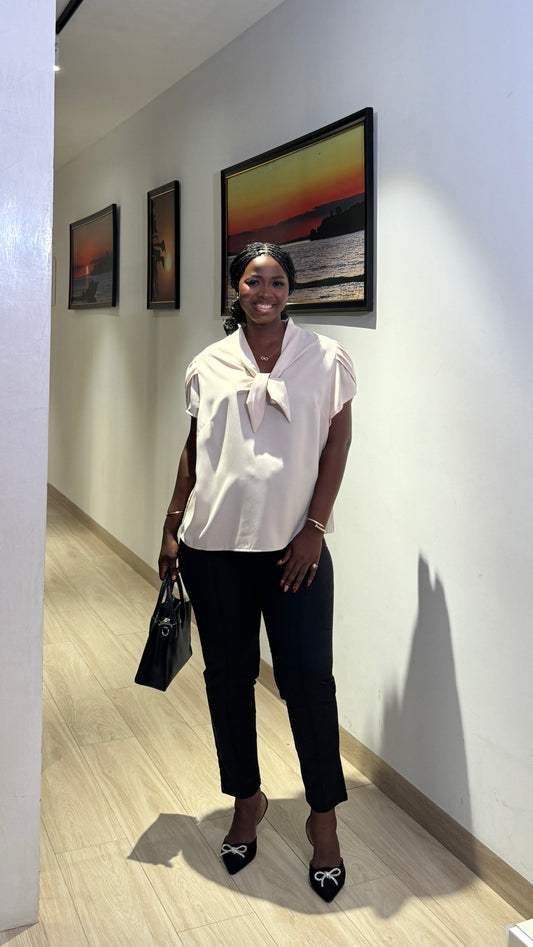 Neck Tie Nude Smock Maternity Top For Your Bump