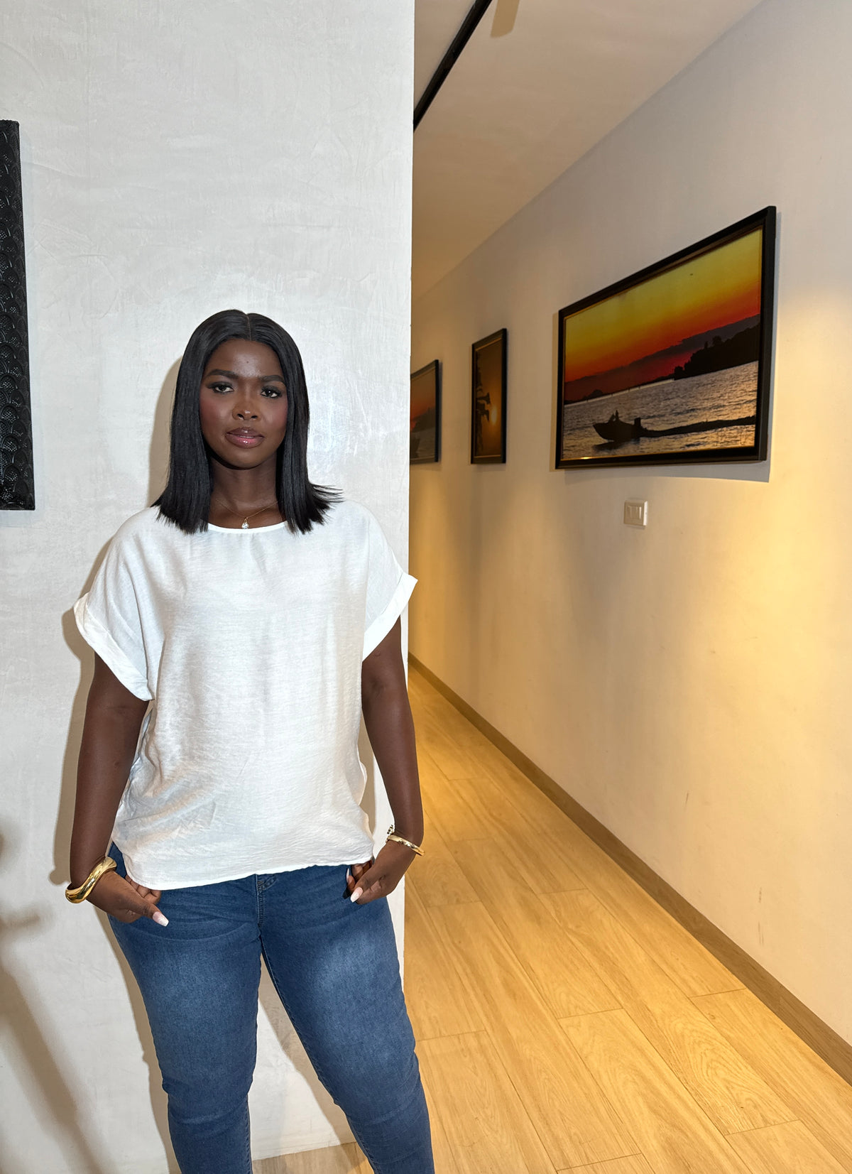 White Boxy Fold Sleeve Top