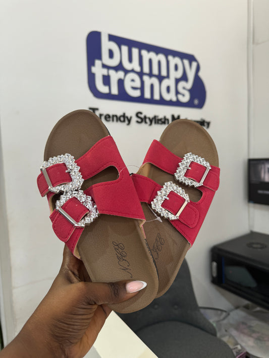 Double Strap Embellished Slides