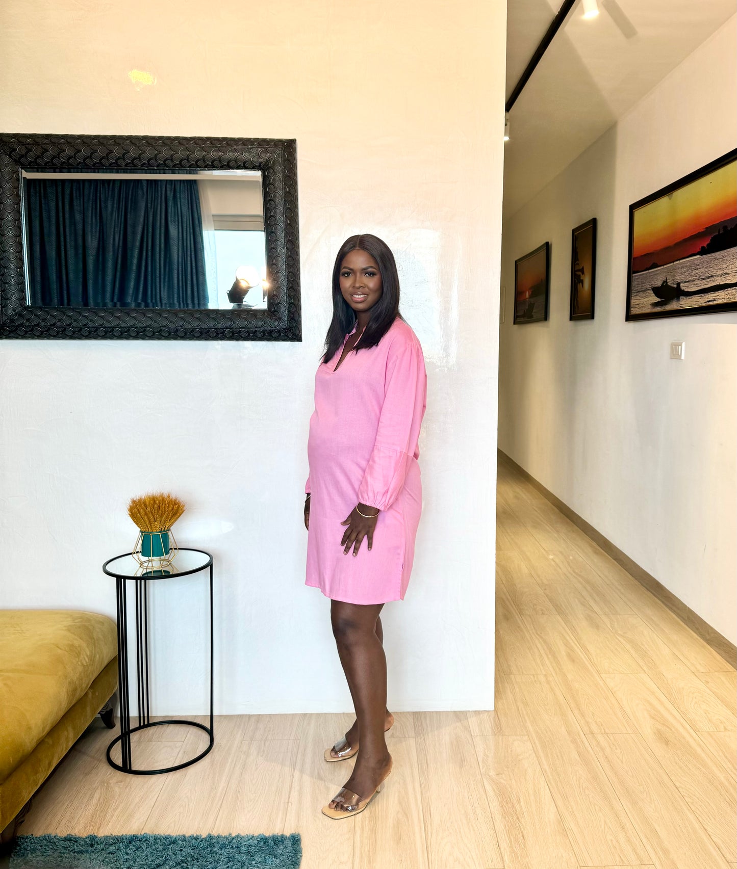 Pink Linen Maternity Smock Dress