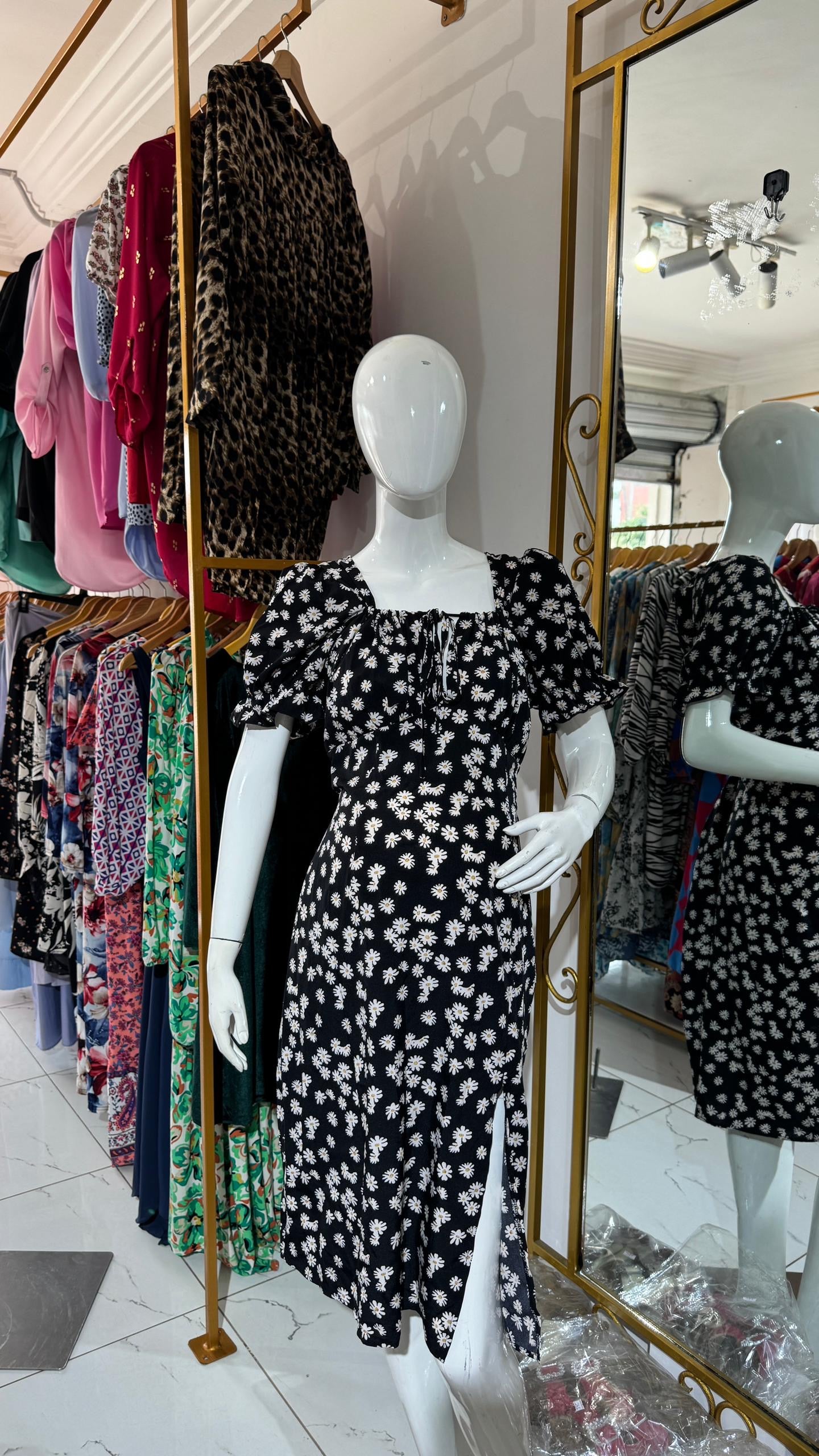 Daisy Print Maternity Drawstring Smock Dress
