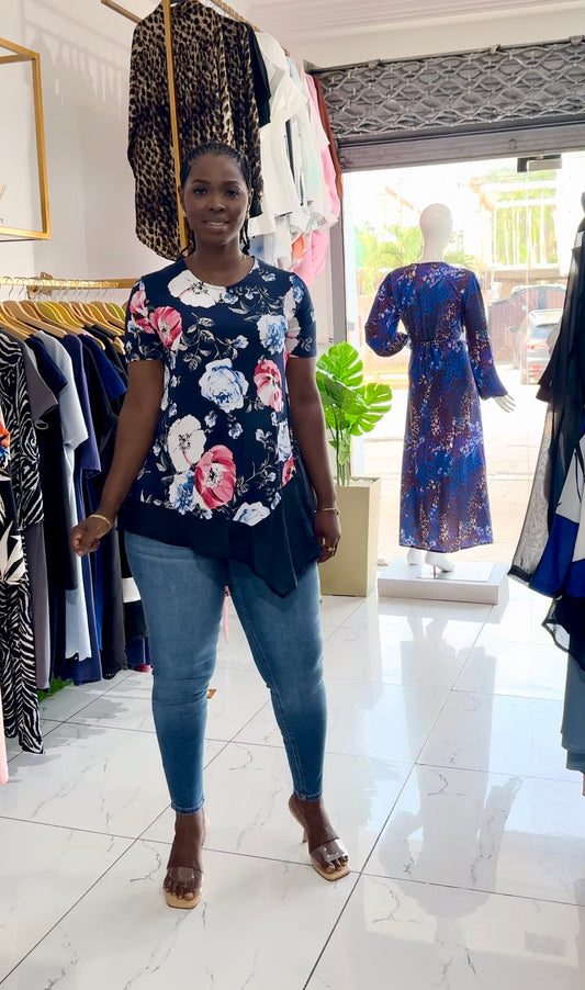 Asymmetrical Floral Maternity Top