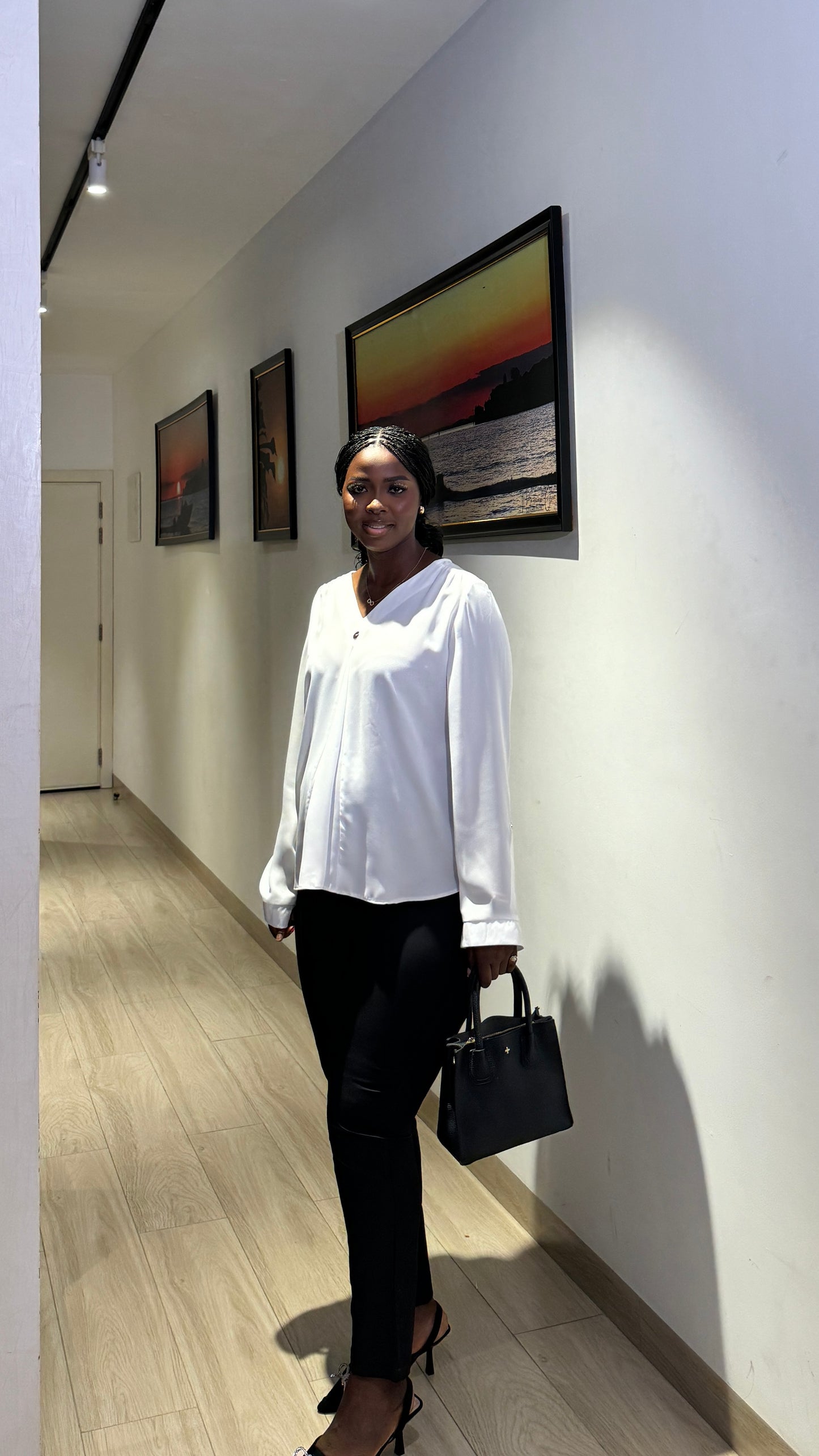 White Notch Neck Maternity Blouse