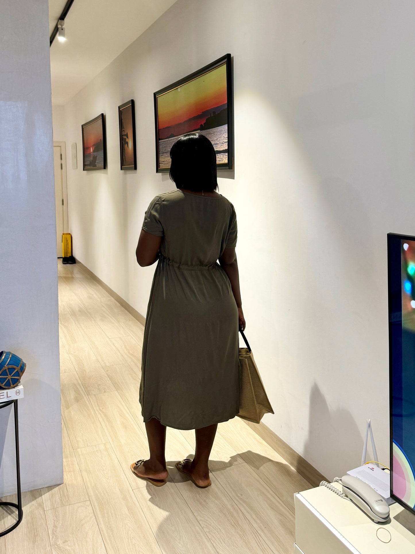 Green Drawstring Maternity Skater Dress