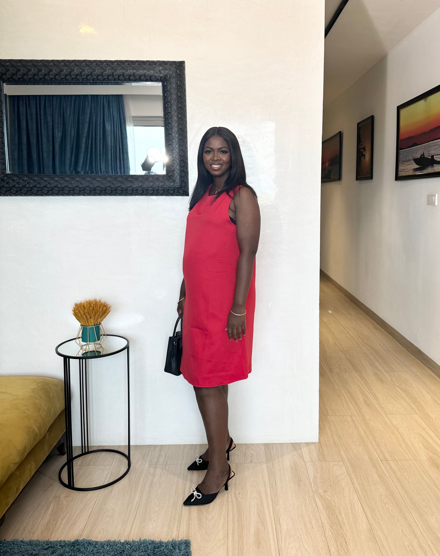 Red Sleeveless Scuba Maternity Shift Dress