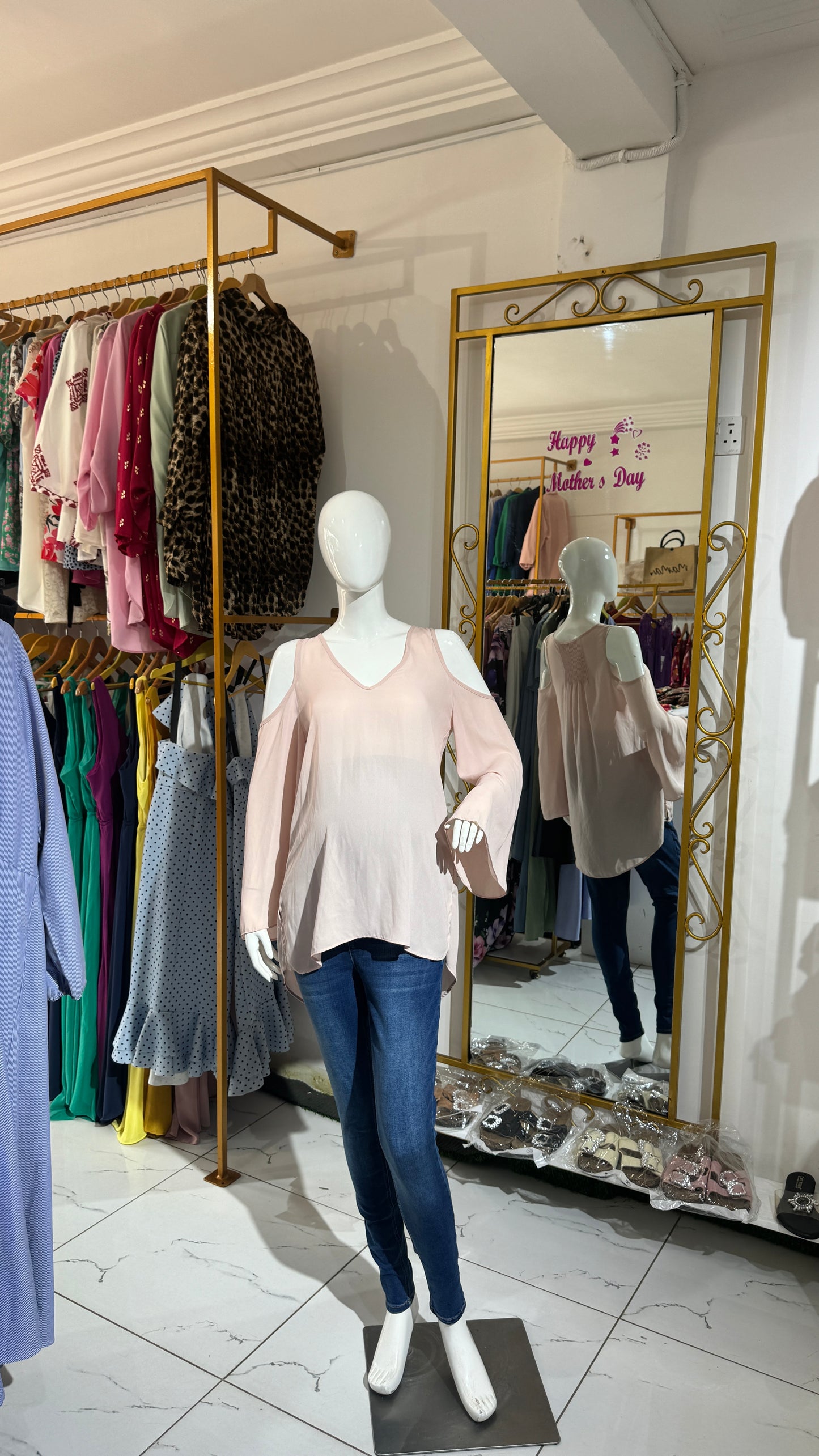 Cold Shoulder Peach Bump Blouse For Pregnant Women