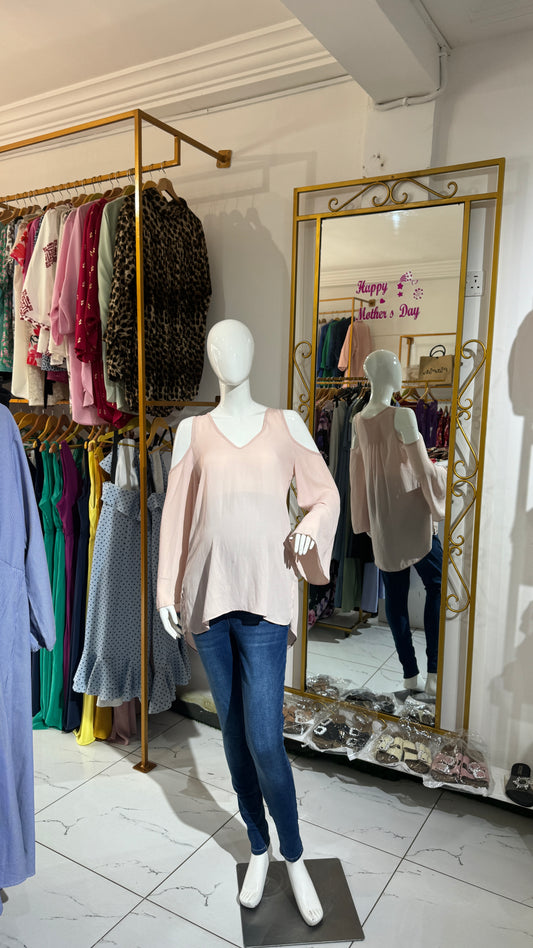 Cold Shoulder Peach Bump Blouse For Pregnant Women