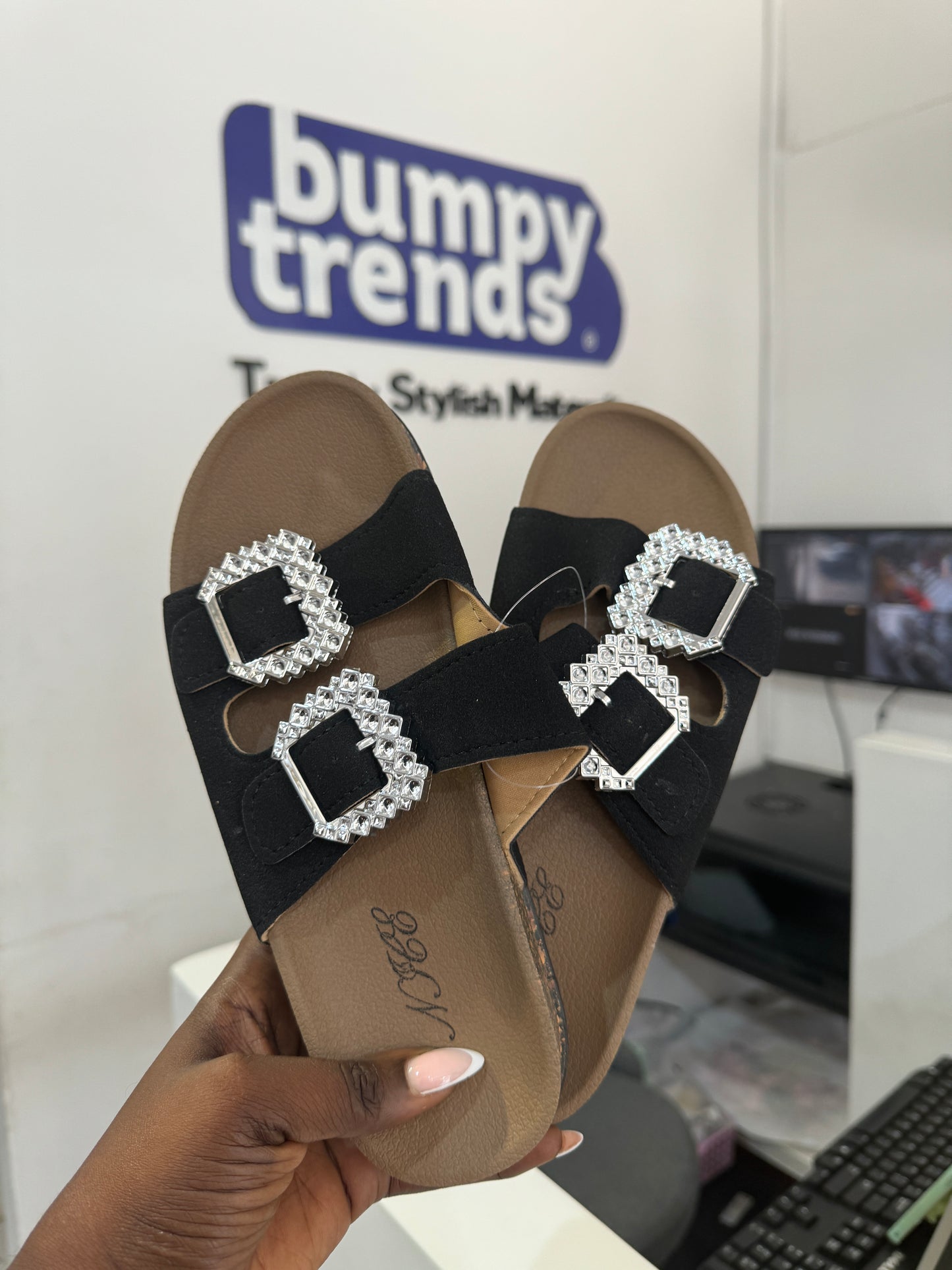 Double Strap Embellished Slides