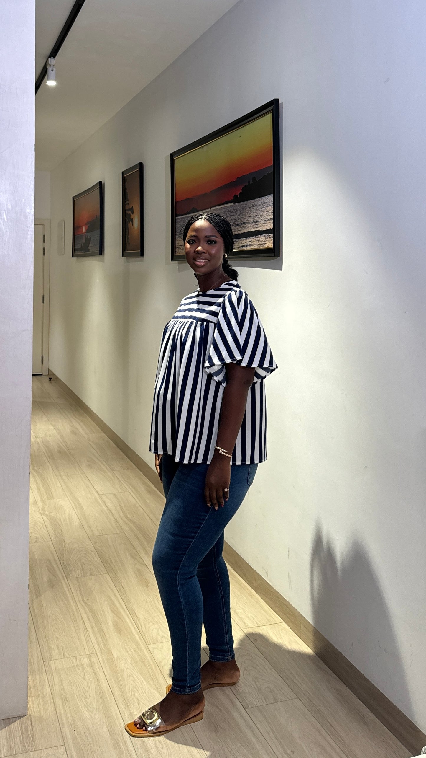 Navy Striped Maternity Smock Dress