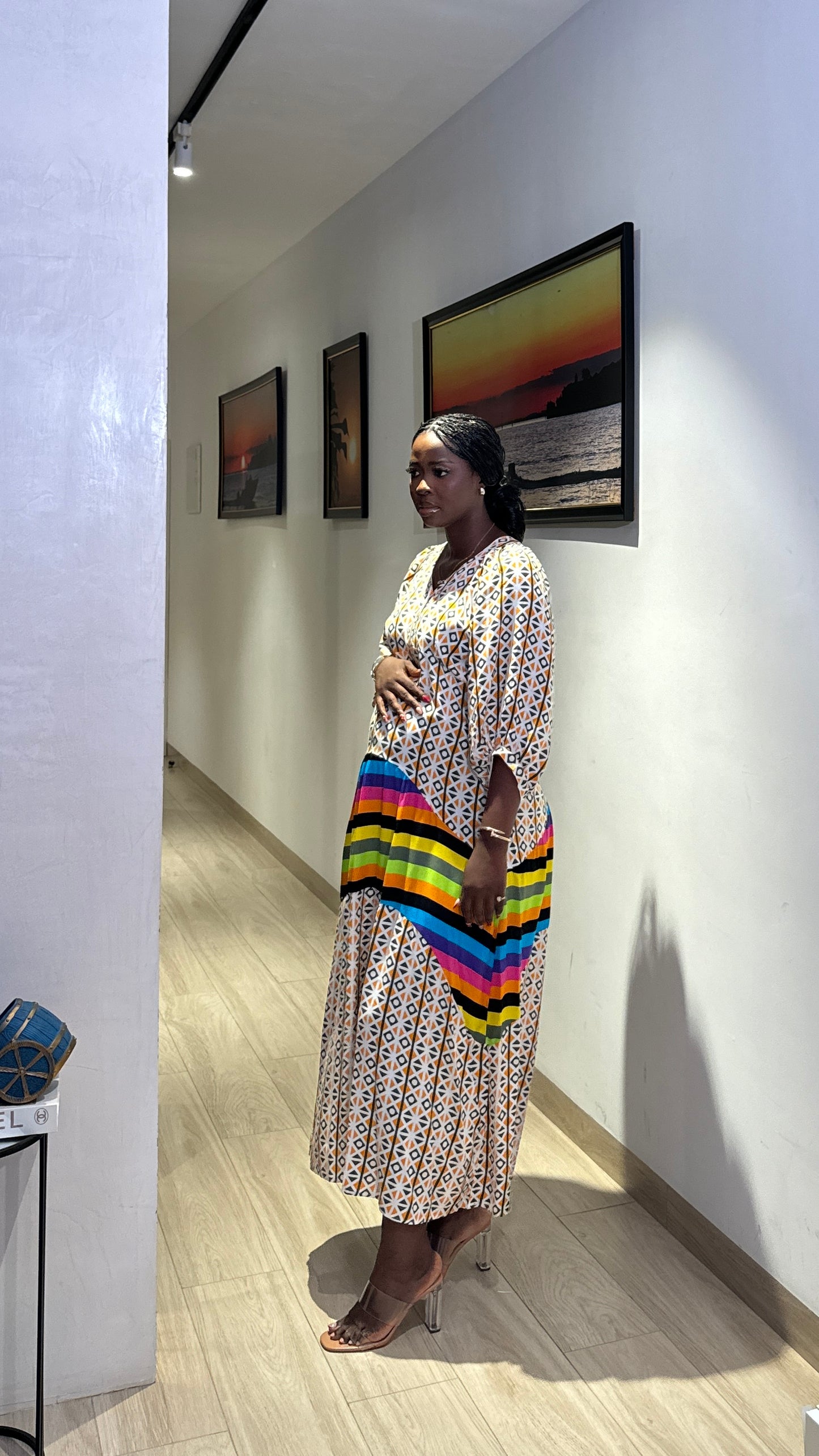 Orange Button Up Maternity & Nursing Empire Waist Bump Dress