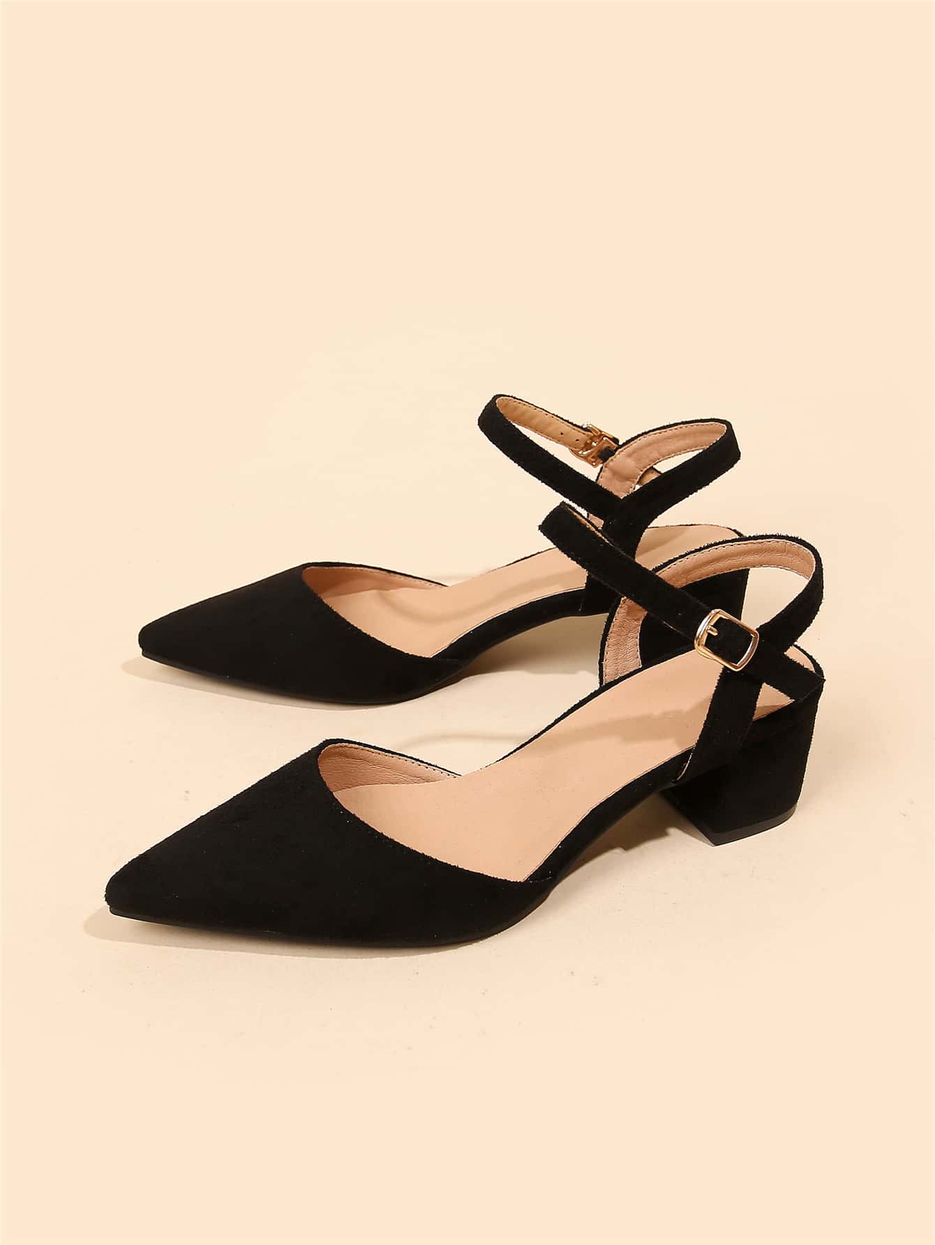 Block Heel Half Court Buckle Shoes